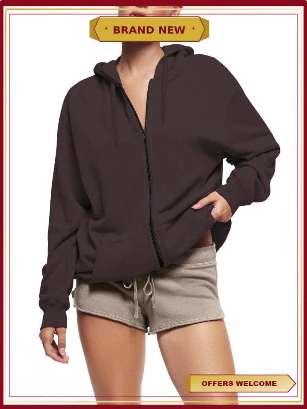 Heavyweight Zip Up Hoodie Loose Fit Fleece Oversized Outerwear